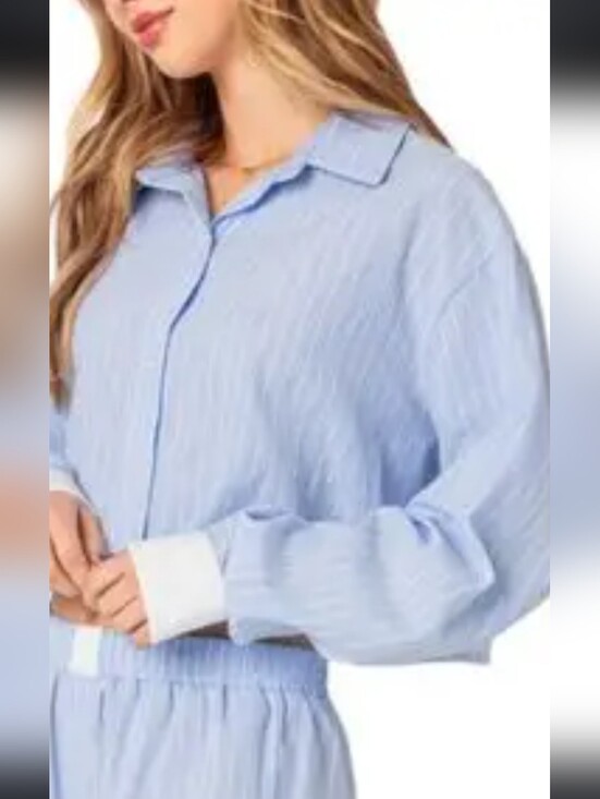 Edikted Tops - Edikted Light Blue Button-Down Shirt with White Cuffs